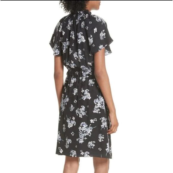 REBECCA TAYLOR Black Silk Floral Hydrangea Button Up Mock Neck Dress Size 48 - Picture 11 of 11